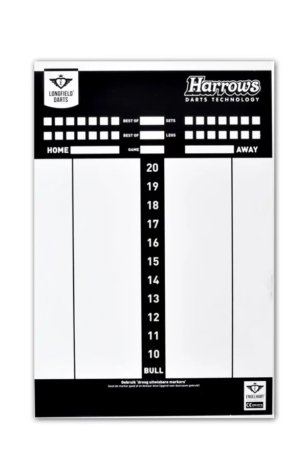 Longfield \ Harrows Scorebord voor darts, pvc, afm 45x30 cm / VPE 1/50