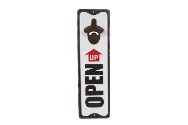 Bieropener "Open Up" zwart/wit metaal 10,5x36x3,5cm