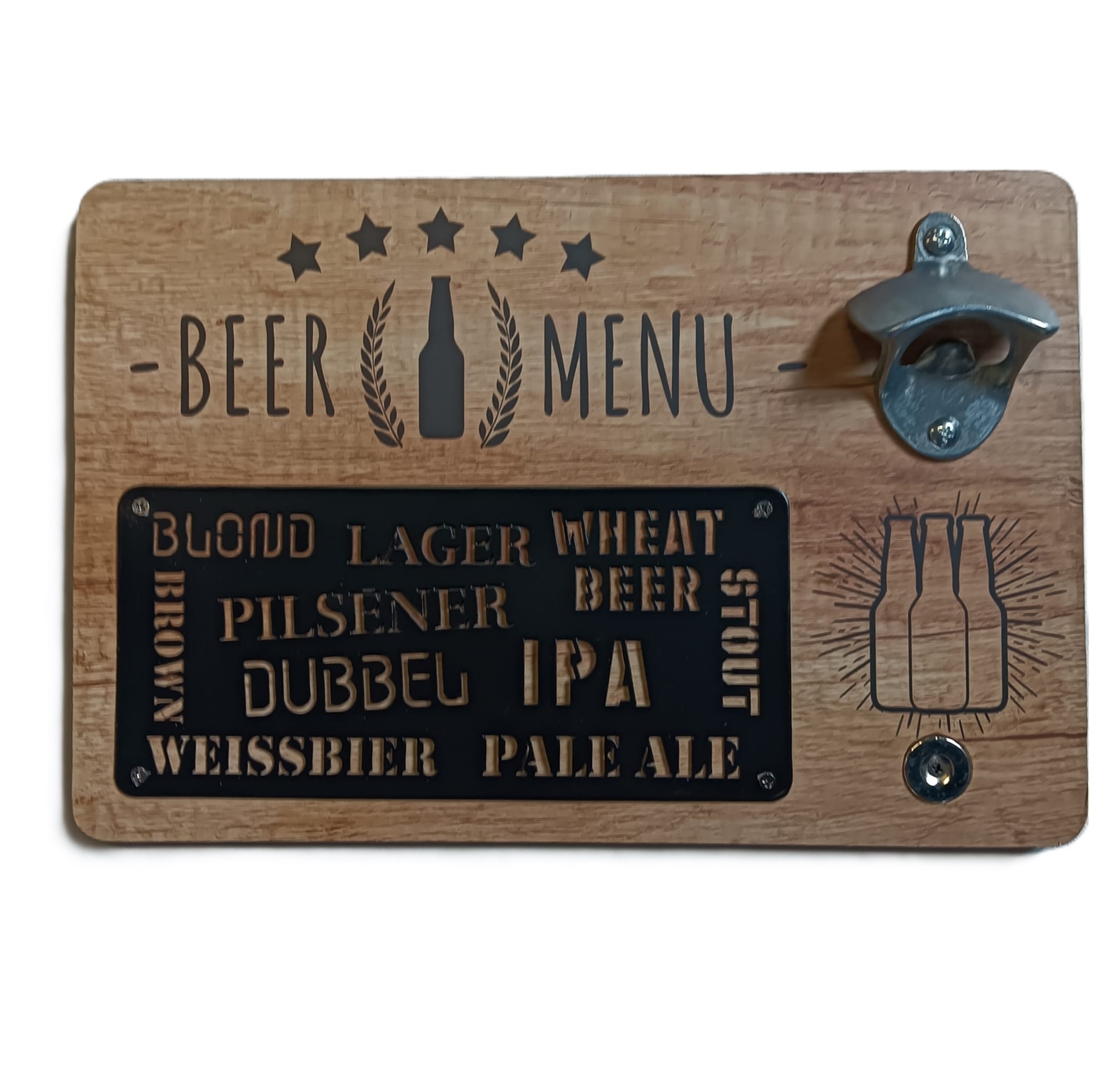 Fles Opener Beer Menu MDF Met Magneet 30 x 4 x 20cm