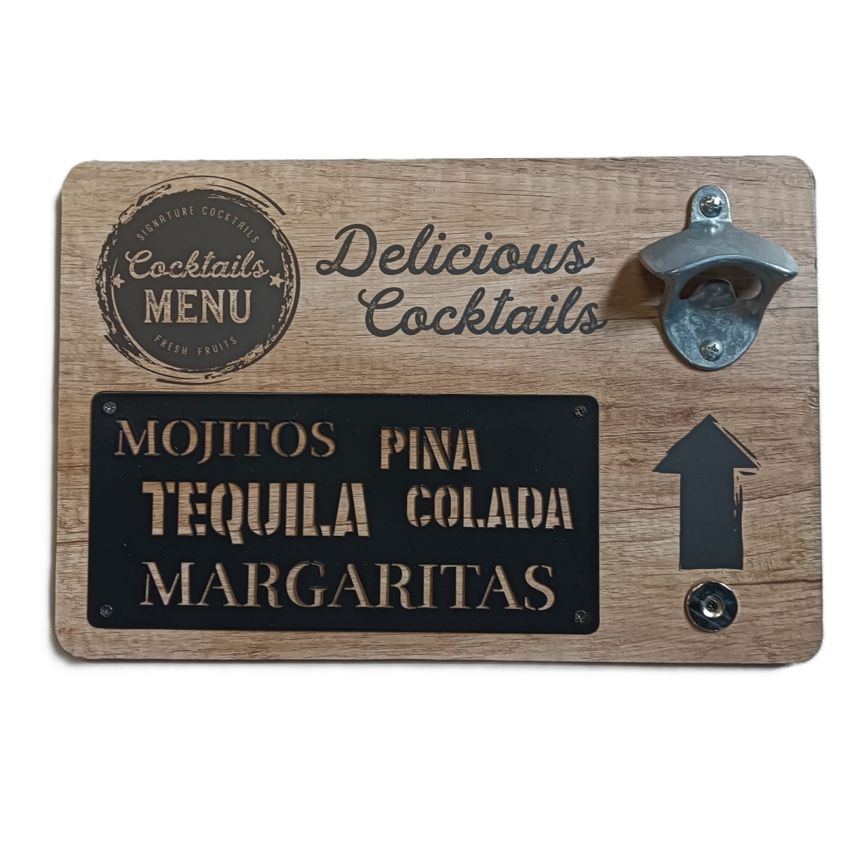 Fles Opener Delicious Cocktails MDF Met Magneet 30 x 4 x 20cm
