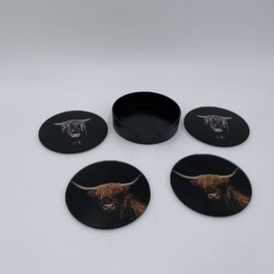 Set/4 glazen onderzetters Ø10cm Buffalo Black/Brown