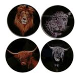 Set/4 glazen onderzetters Ø10cm Dieren