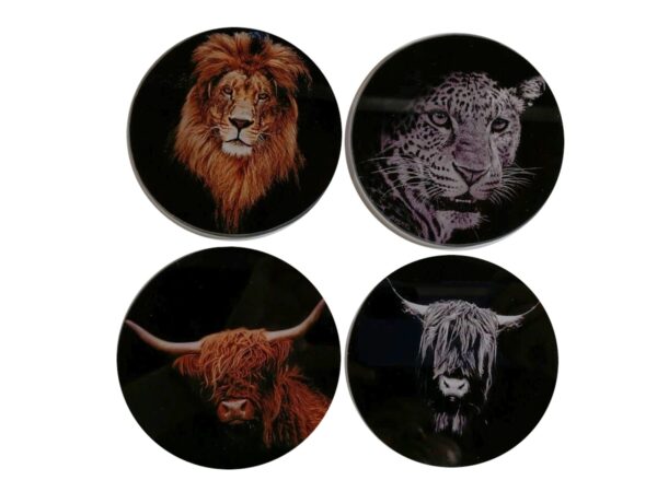 Set/4 glazen onderzetters Ø10cm Dieren