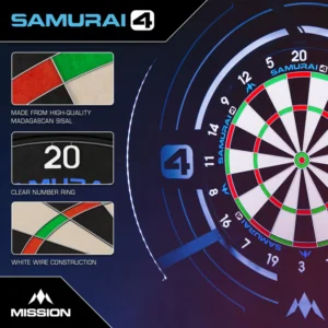 Mission Samurai 4 Dartboard - Professional Knife Wire White Spider
