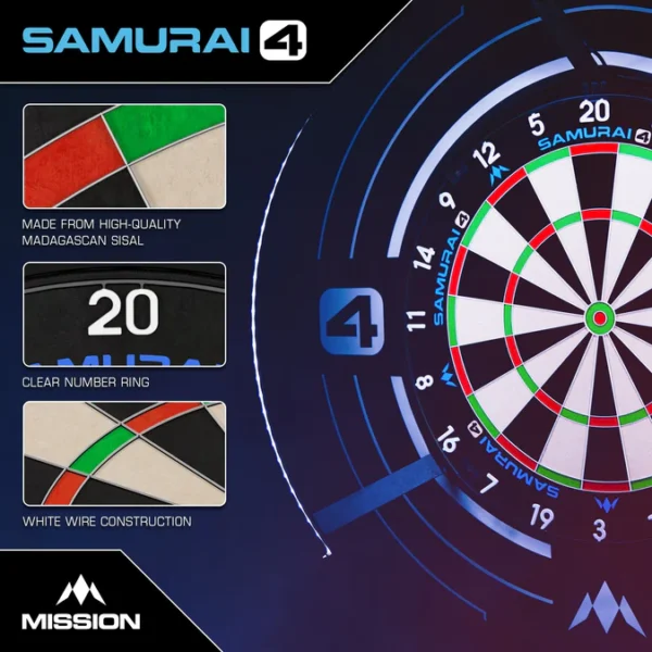Mission Samurai 4 Dartboard - Professional Knife Wire White Spider