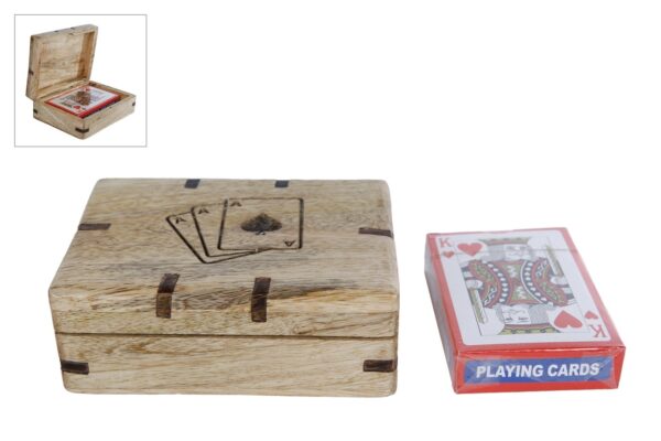 Doos "Cards" voor speelkaarten naturel mango 12x9x4cm (exclusief speelkaarten)