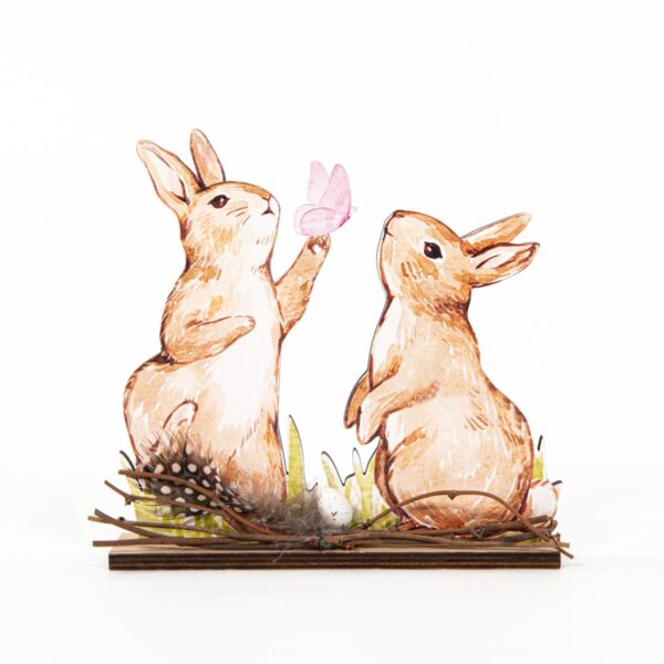 Houten Haasjes Met Vlinder Print 17.5x17 cm