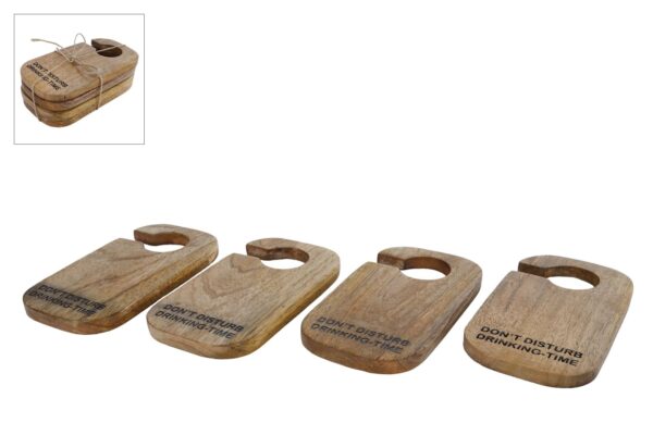 Onderzetter "Drinking Time" naturel set/4 mango 16x8,5x0,8cm
