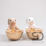 Paashaas Met Tulp Schaal Cement 16.5x11.5x13 cm Camel Wit Prijs per Stuk